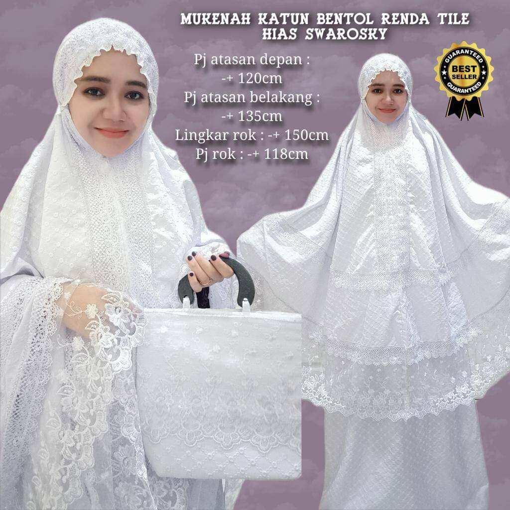 Mukena Dewasa Katun Bentol Renda Pengantin Putih Bersih Bahan Adem