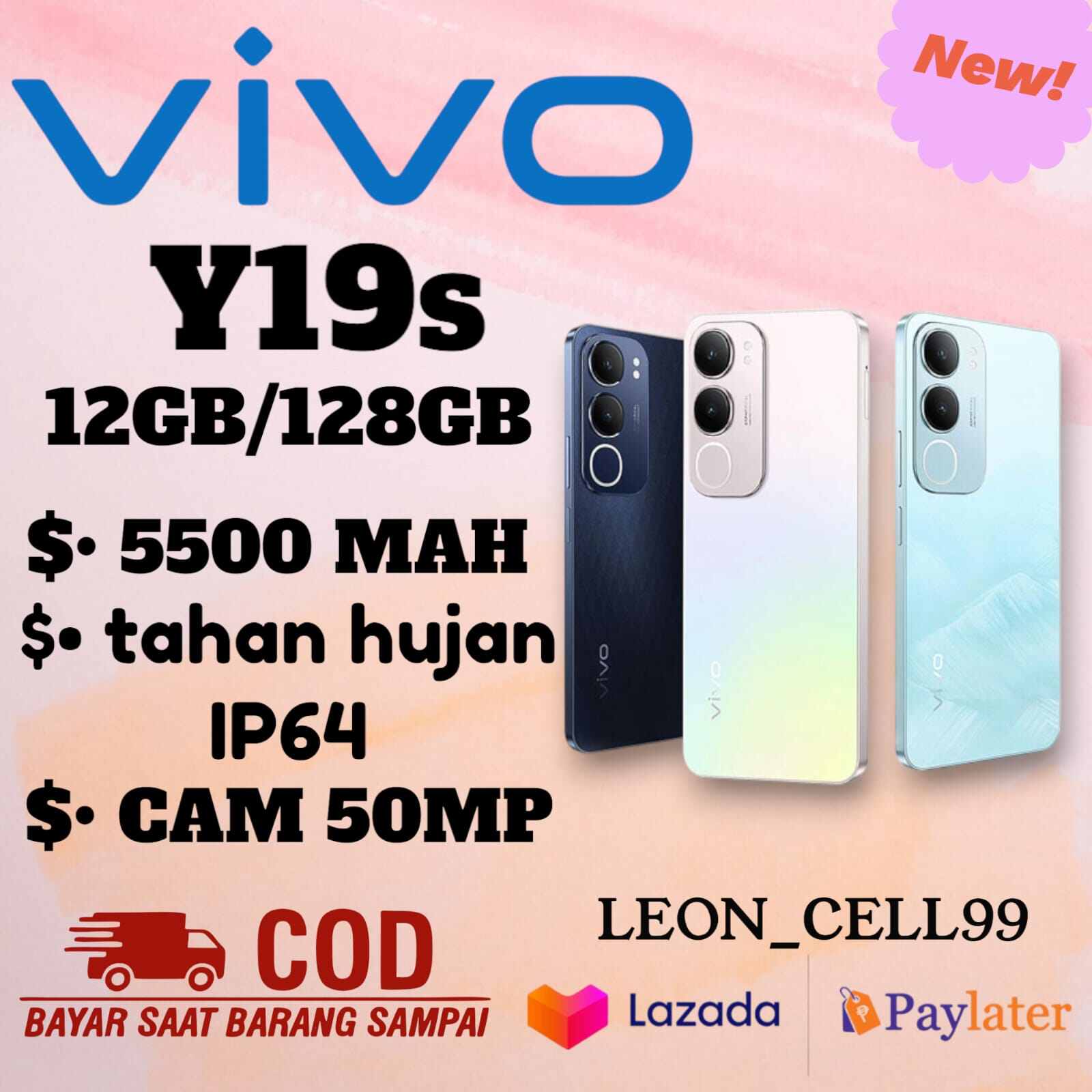 Vivo y19s 12 + 128 GB camera 50 MP unisog T612 (IMEI listed) official warranty 1 year Giá 1,395,000 Đồng*Miễn phí vận chuyển