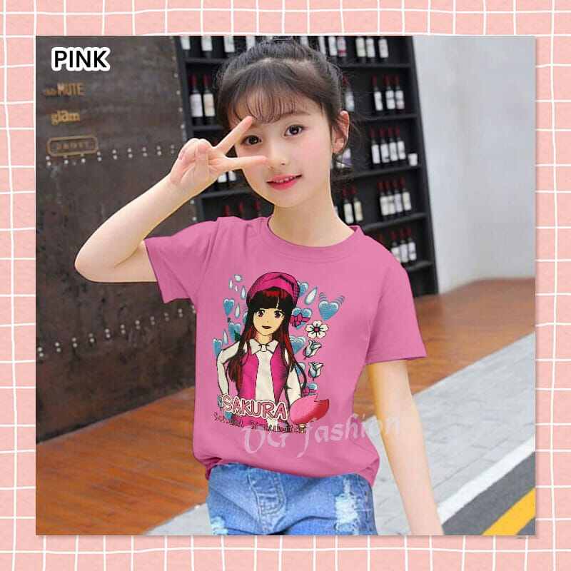 Atasan Anak Perempuan Gambar DTF DIGITAL PRINT Motif Sakura School Simulator Usia 1-12 Thn