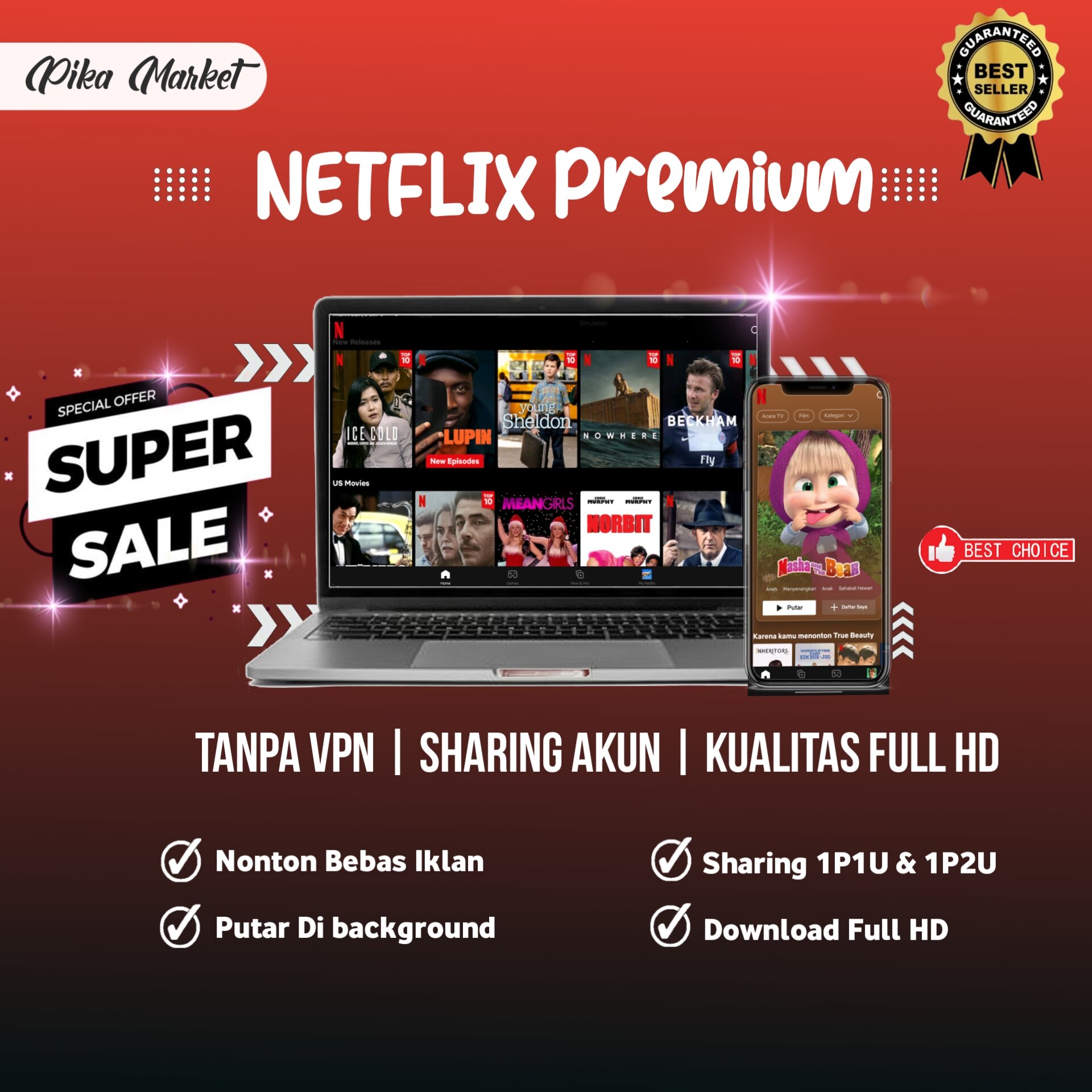 Netflix Premium Bulanan UHD Termurah Dan Bergaransi Harga 32,800 rupiah*Gratis Ongkir