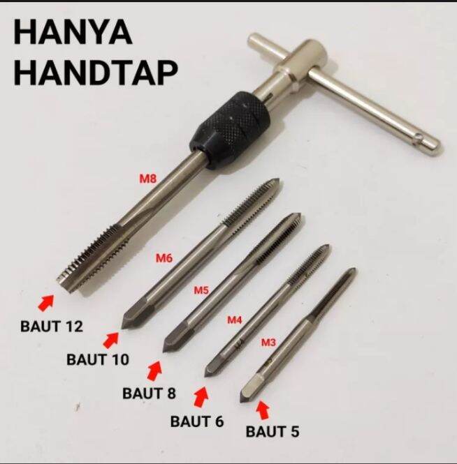 Hand Tap Set M3-M8 Hand Tap Pembuat Lubang Drat Set + Gagang 6 Pcs {COD ...