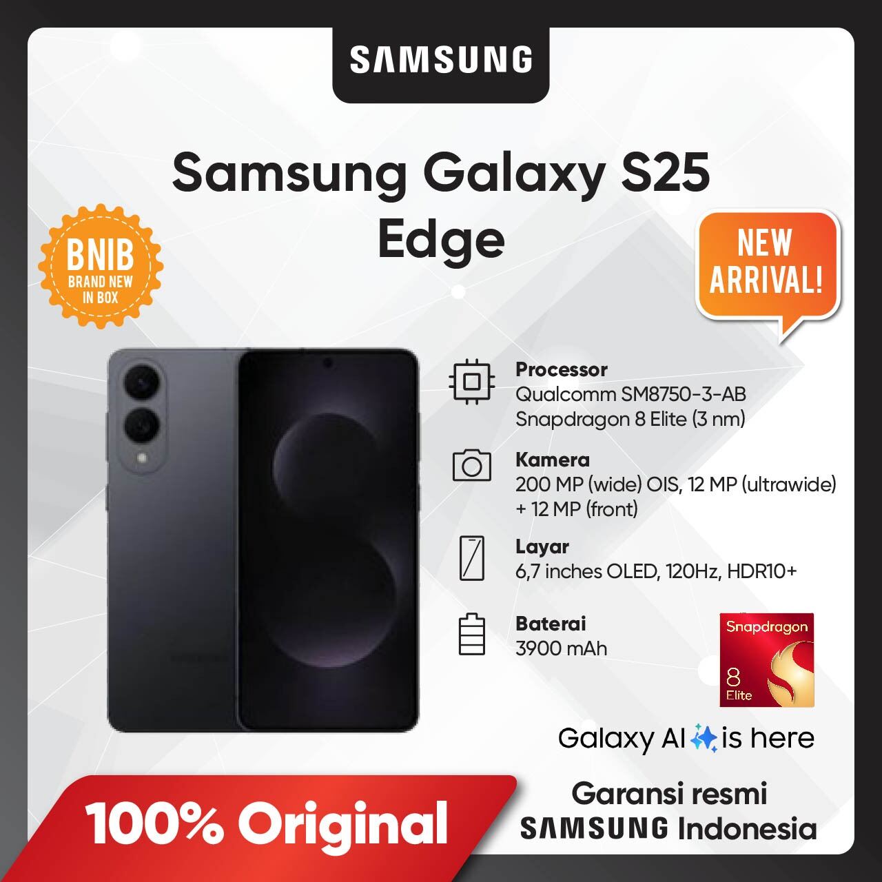 Samsung Galaxy S25 Edge 256Gb Official Indonesian Warranty Sein Harga  12,000,000 rupiah*Gratis Ongkir