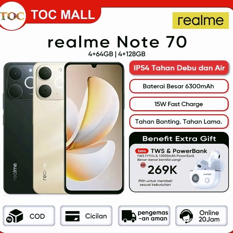Relme note 70 4/64GB-realme latest 2025, original cheap HP Harga 150,000 rupiah*Gratis Ongkir
