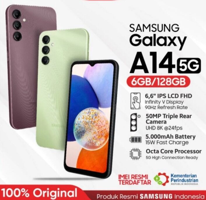 samsung A14 5G ram 6/128 gb garansi resmi 1 tahun original bisa kredivo / paylater Harga  2,775,000 Ringgit*Penghantaran Percuma