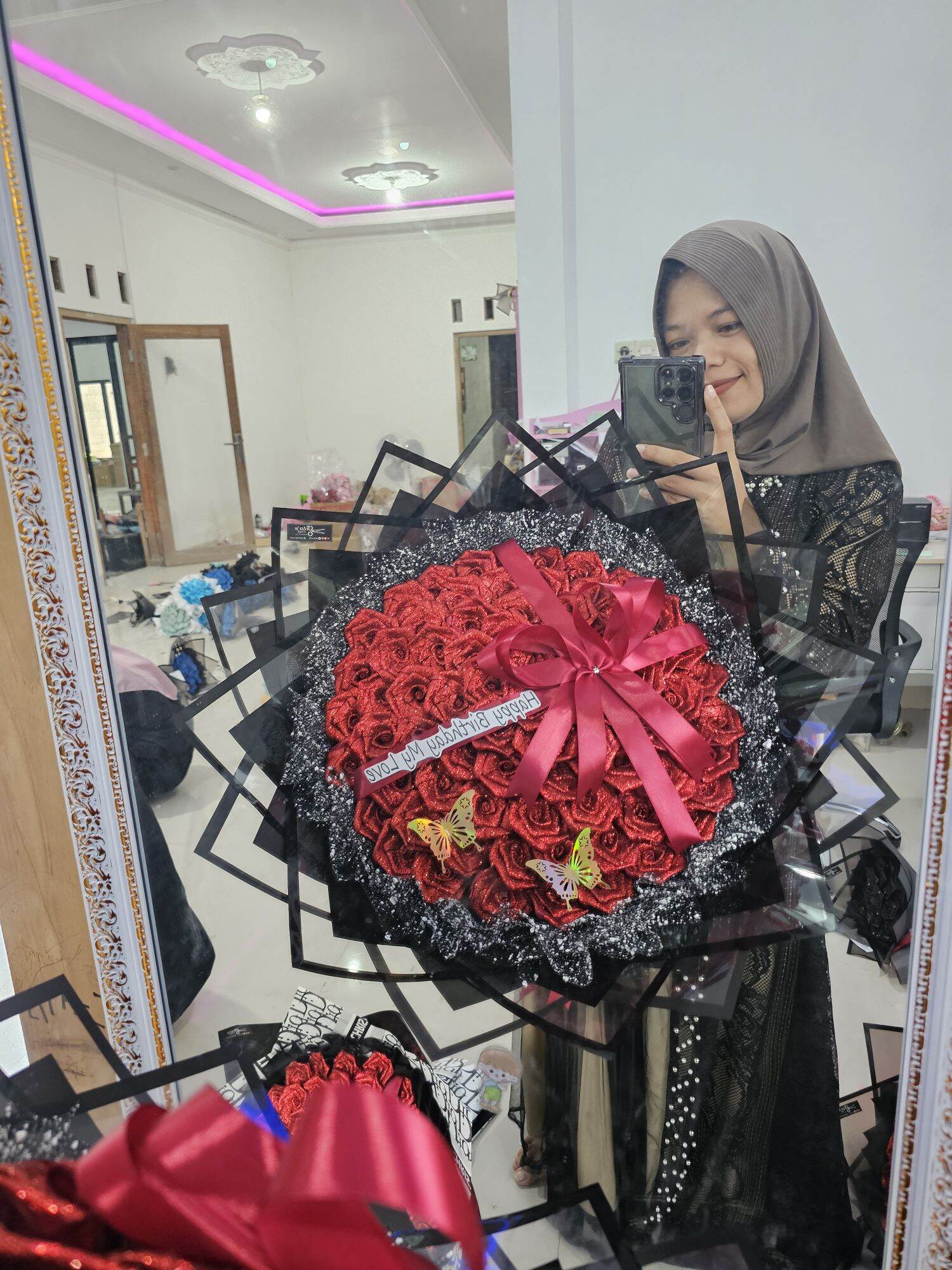 Premium Viral Glitter Satin Ribbon buket bunga