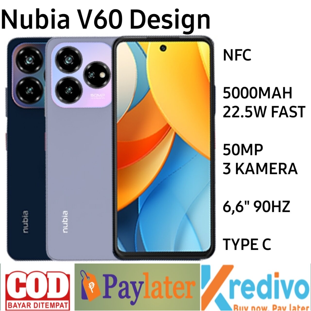Nubia V70 Design 8+8/128 Nfv Nubia V60 Design 6+10/256 Nfc Battery 5000Mah Official Warranty from Zte Harga  1,399,000 Ringgit*Penghantaran Percuma