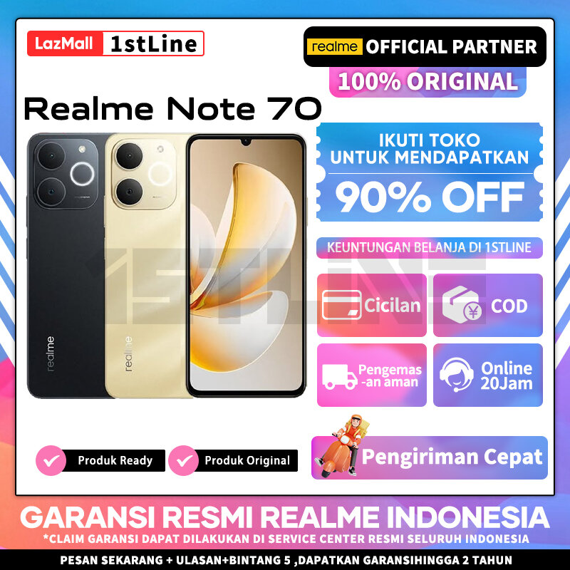 Realme Note 70 4/64Gb 4/128Gb - 6300Mah Massive Battery, 13Mp Rear Camera, Ip54 Water Resistance Harga 1,399,000 rupiah*Gratis Ongkir