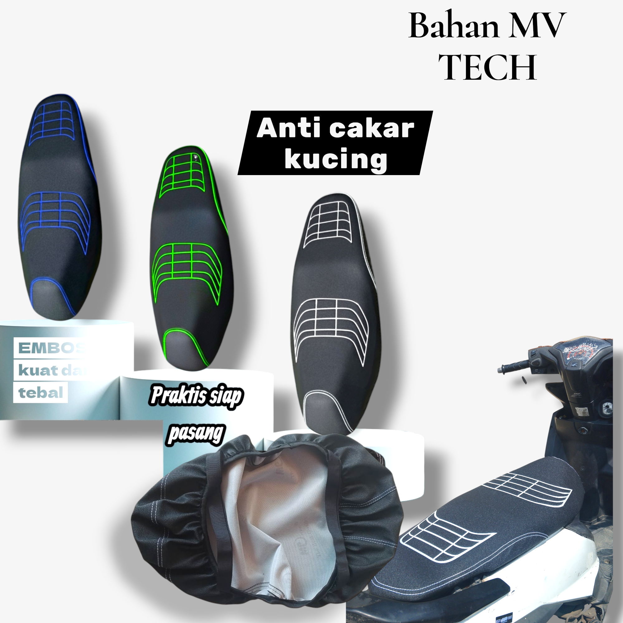 Motorcycle cover leather motorcycle seat cover Vario, beat fi scopy Fino Mio sporty practical ready to install MV tech thick durable heat-resistant Harga 53,000 rupiah*Gratis Ongkir