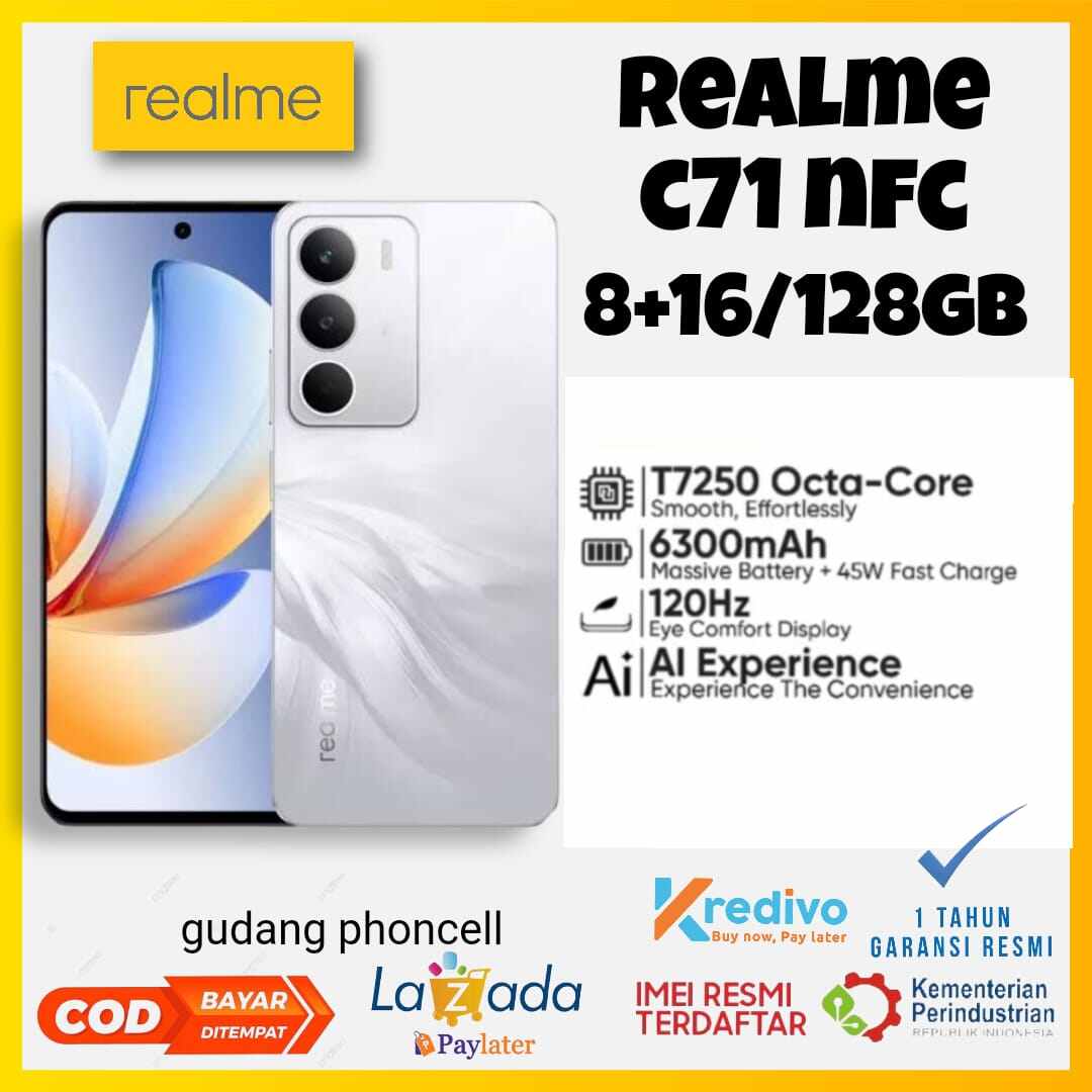 Realme C71 Nfc Ram 8+16/ 128 Gb Unisog T7250 Battery 6300 Mah Official Realme Guarantee 1 Year (Registered Imei) Harga  1,545,000 Ringgit*Penghantaran Percuma