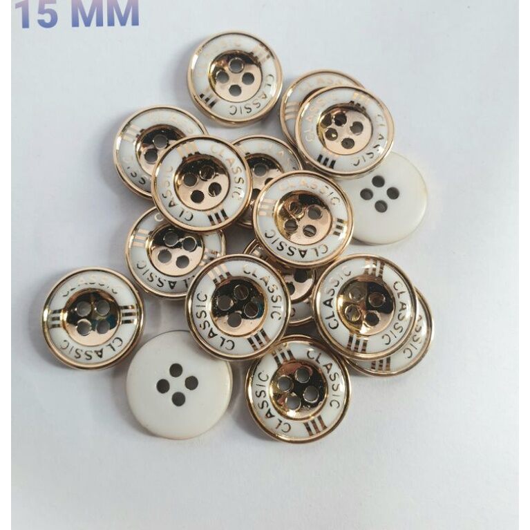 Kancing baju model motif yerse classic putih gold diameter 15 mm 100 pcs classic
