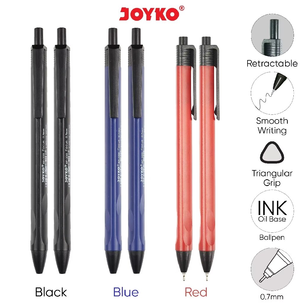1 Pak Pulpen Joyko BP-338 0.7mm Isi 12 Pcs Hitam