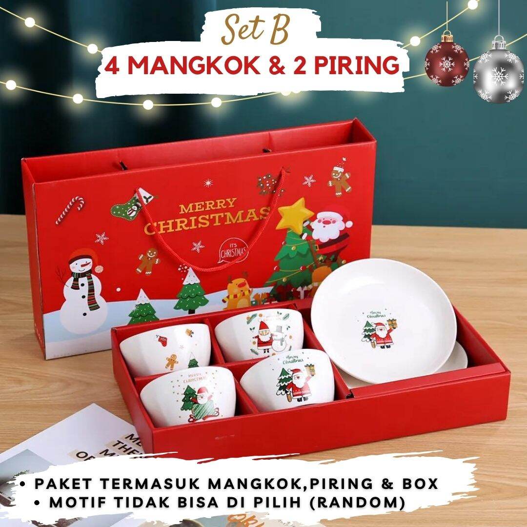 Hampers hadiah Natal SET Mangkok Piring hadiah box
