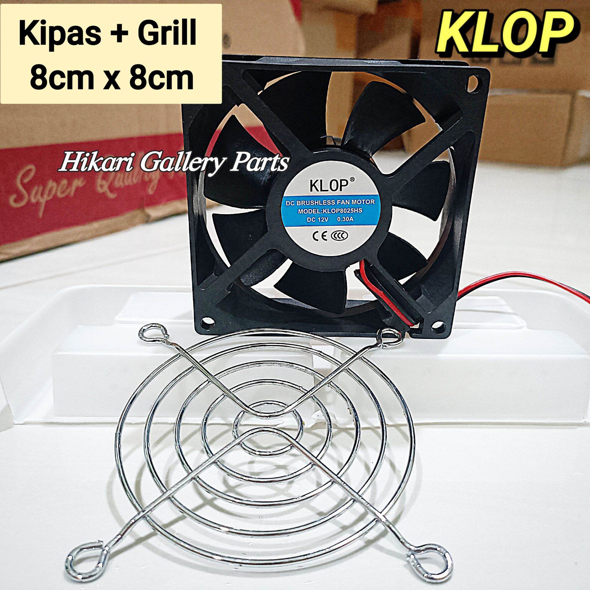 Fan DC 12volt 8cm + Grill 8x8 cm + soket / Fan DC KLOP dan Grill 8cm Harga 23,290 rupiah*Gratis Ongkir