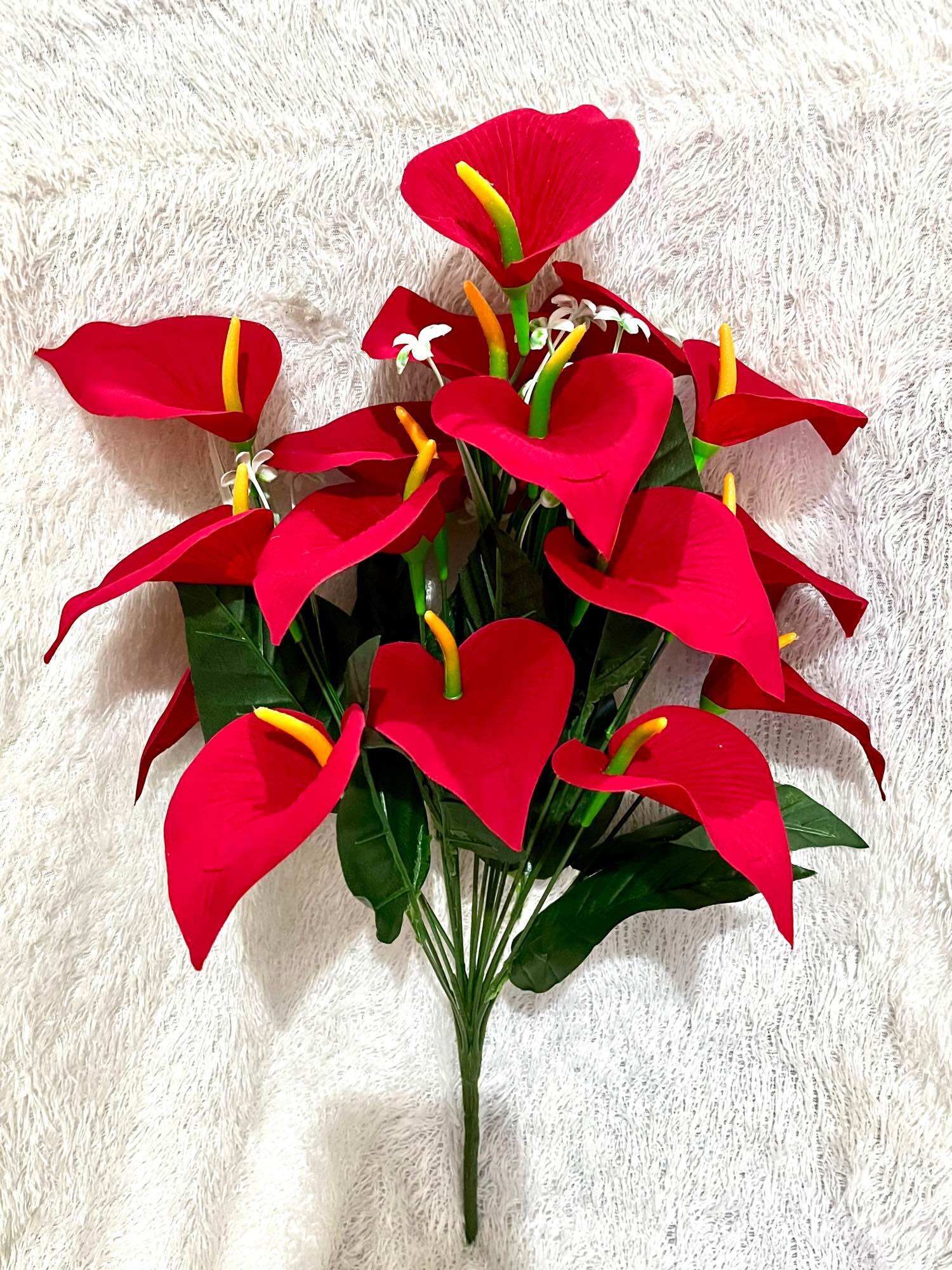 Bunga Aron Panda Bludru Kuntum 18 bunga anthurium artificial