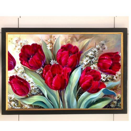 Hiasan dinding lukisan cetak Bunga mawar merah merona plus bingkai uk 35x52cm