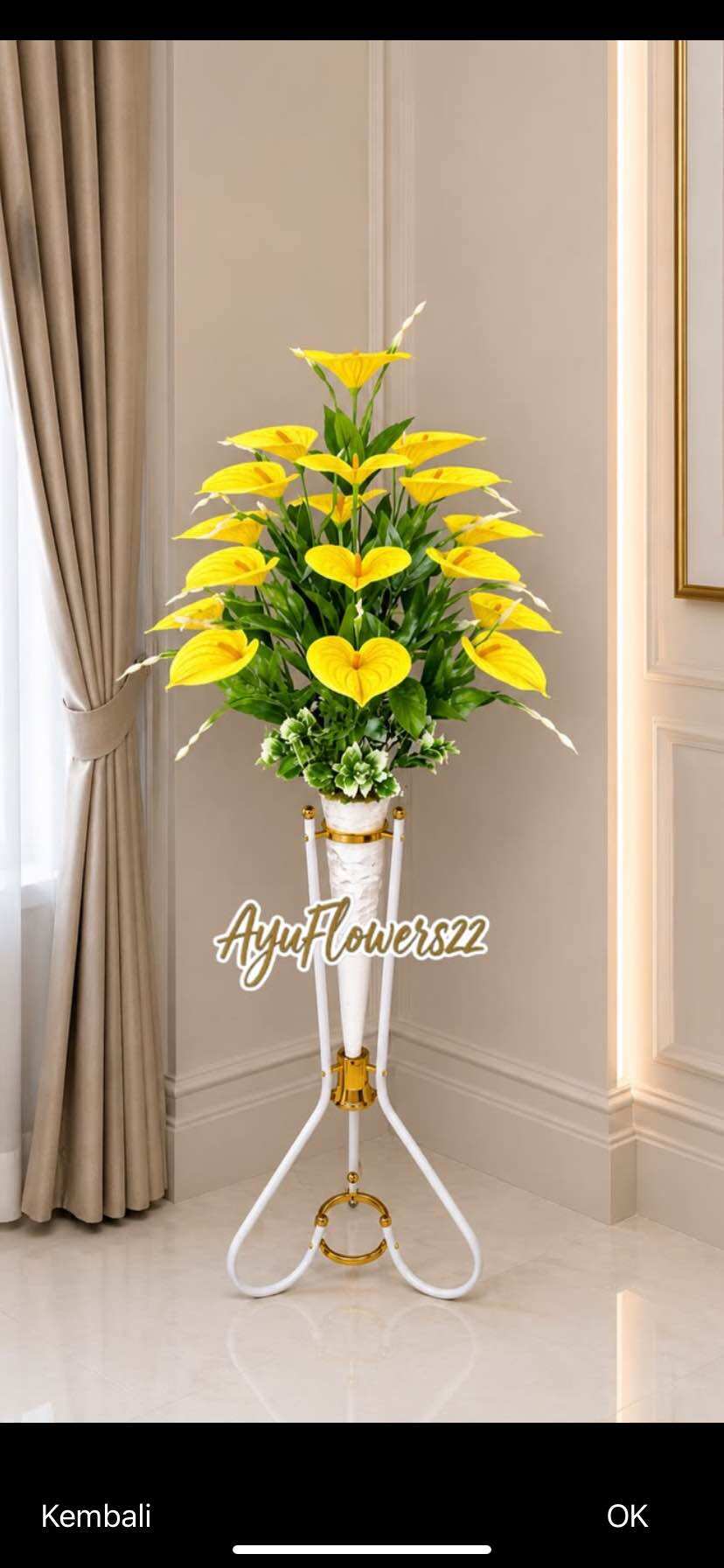 Bunga Anthurium lily 18 Kuntum Premium dengan Pot dan Standing Besi Bunga Sudut Ruangan