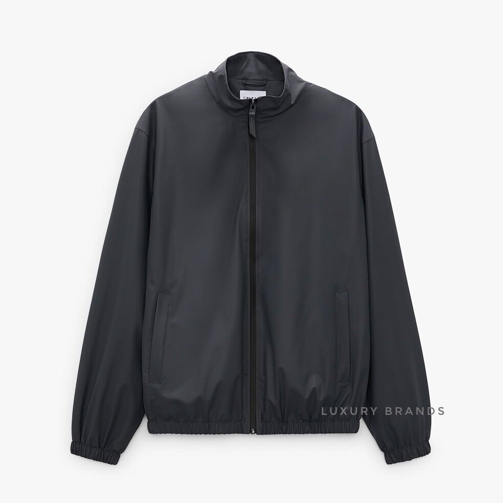 Jaket Bomber ZARA MAN Original Rubberised Technical Bomber Jacket Grey