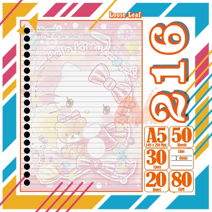 Binder A5 Loose Leaf Leef Karakter Cinomorol hello kitty kucing lucu kartun Isi 50 Lembar isi Ulang full warna lucu pelajar buku mahasiswa sekolah siswa kertas Vol- 5