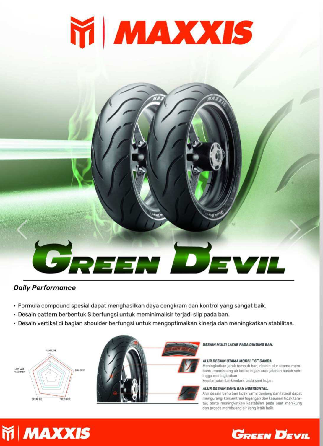 Tire outer Maxxis Green Devil Matic front/rear Tubeless Harga 276,494 Ringgit*Penghantaran Percuma