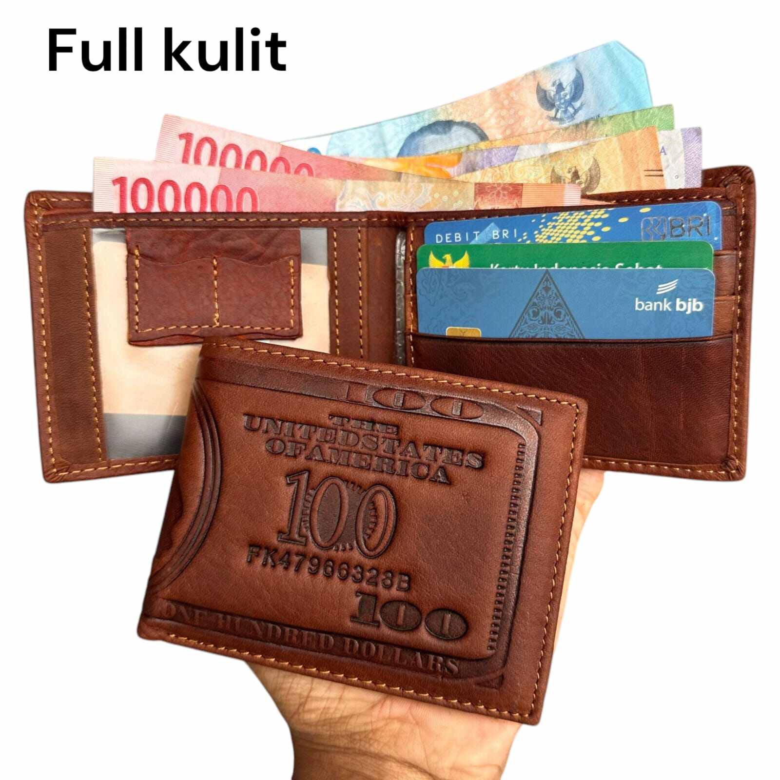 Dompet full kulit pria motif 100Dollar