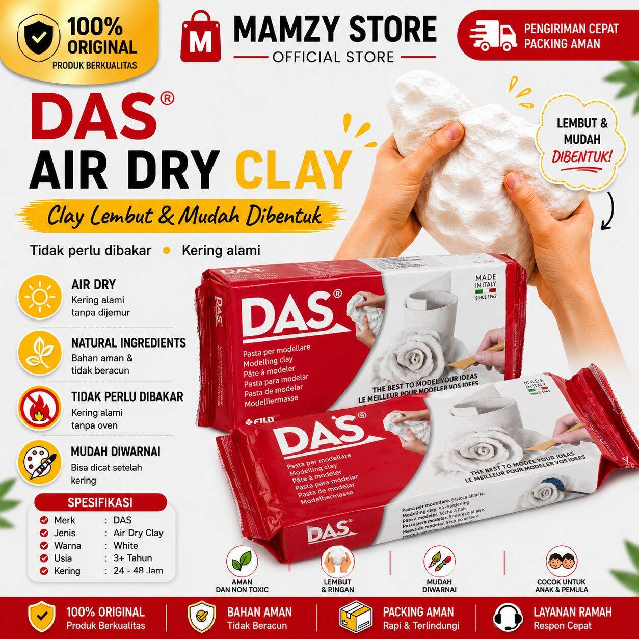 DAS Modeling Air Drying Clay White 500gr SETENGAH KILO