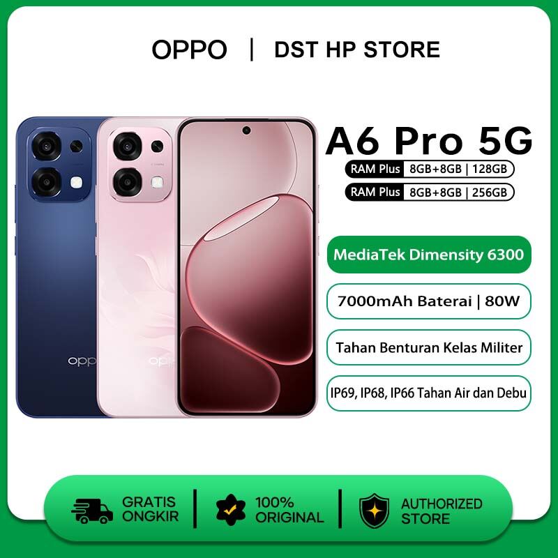 [Official Store] Oppo A6 Pro 5g (8/256Gb) Dimensity 6300 — Official Guarantee from Oppo Indonesia Giá 3,799,000 Đồng*Miễn phí vận chuyển