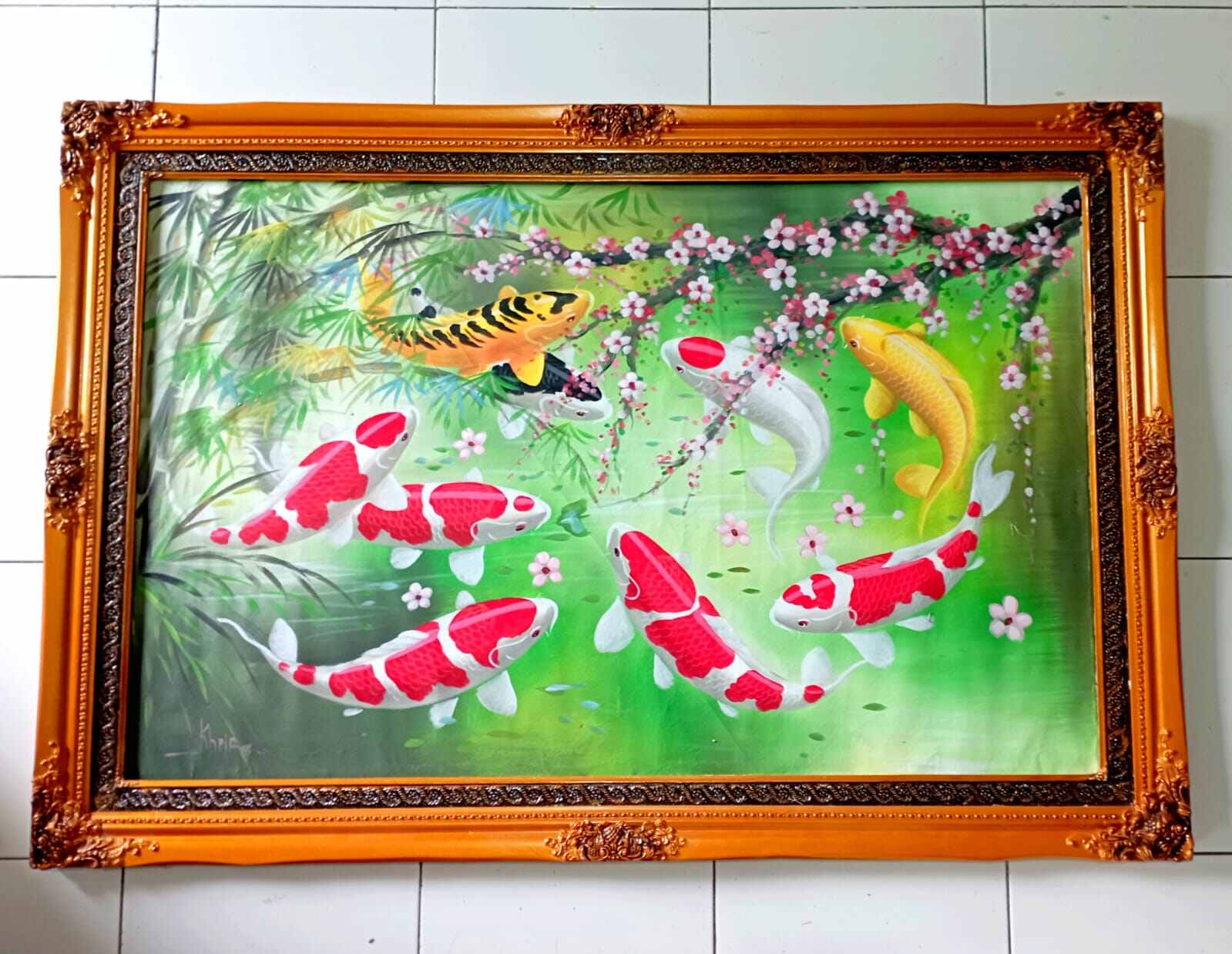 Lukisan ikan koi jumbo 135x85 hanya lukisan nya saja