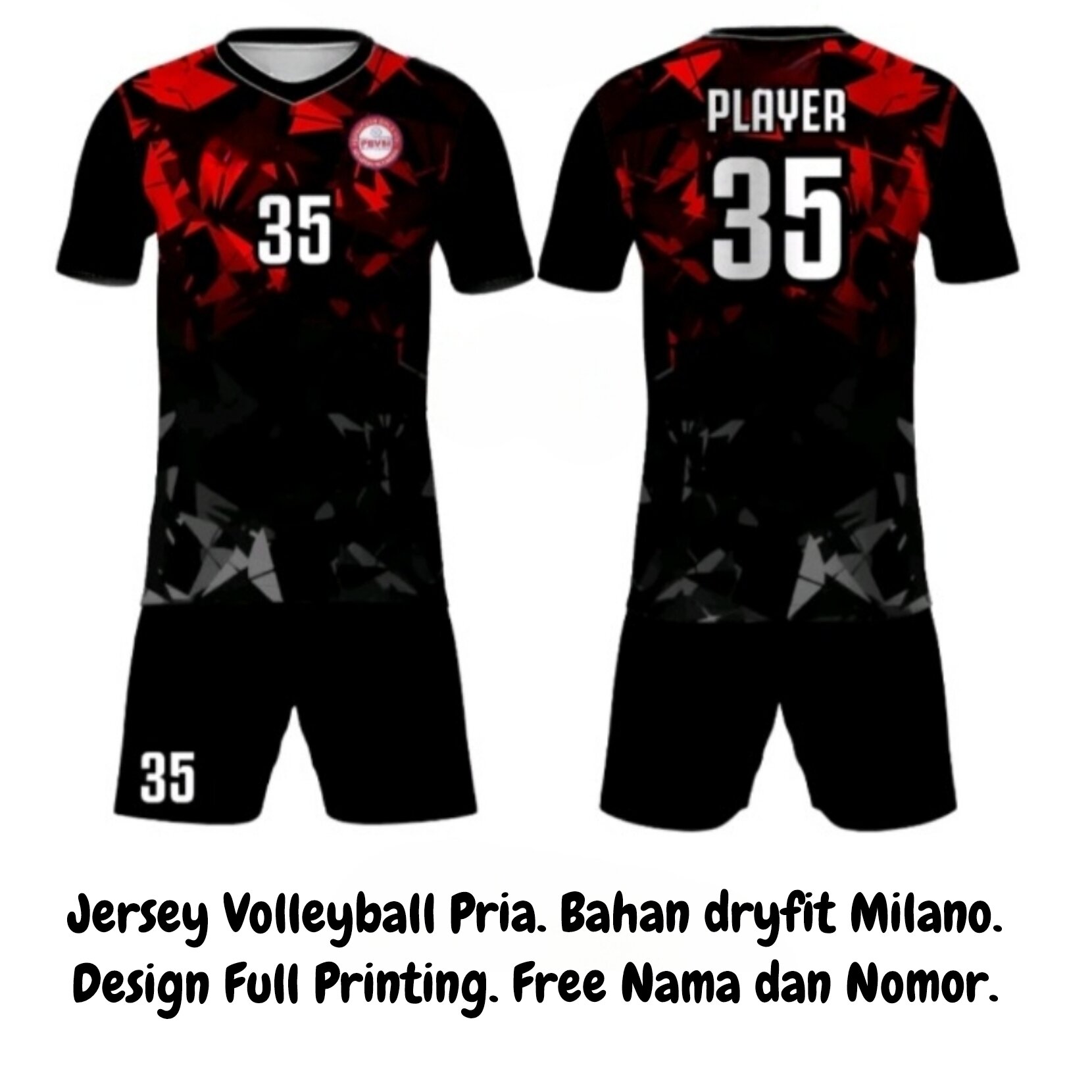 Setelan Jersey Voli Volleyball Putra Pria Full Printing Hitam
