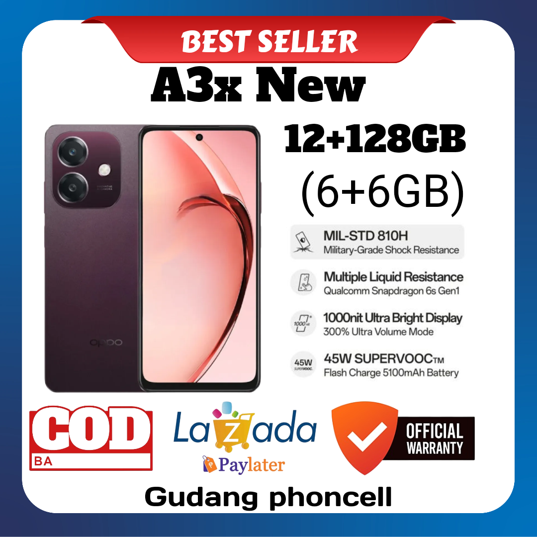oppo A3x 12+128 GB Ram 6+6 GB ( imei terdaftar) Qualcom snapdragon garansi resmi 1 tahun Harga 1,495,000 rupiah*Gratis Ongkir