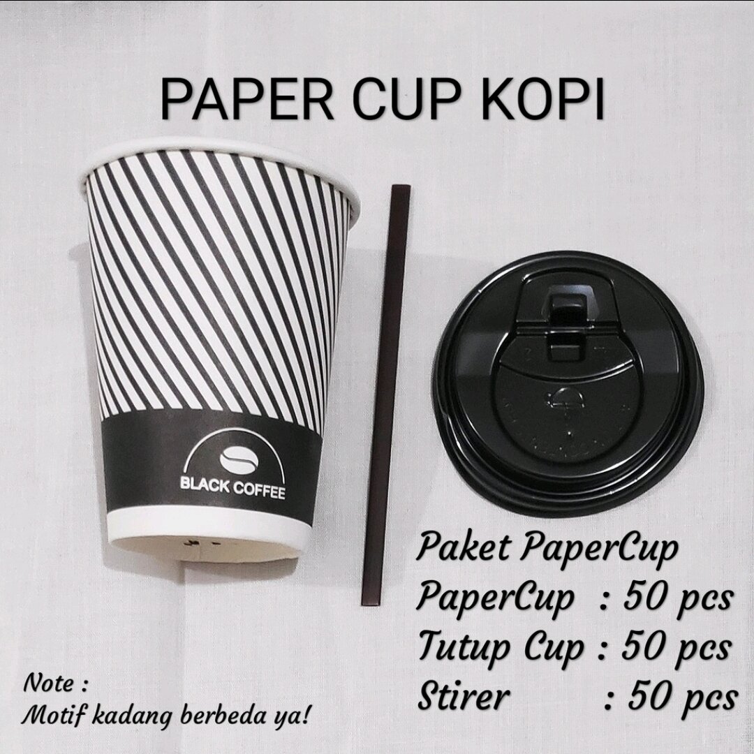 PaperCup+Tutup 8oz 50pcs + Stirer/Sedotan Kopi , Gelas Kertas, Paper ...