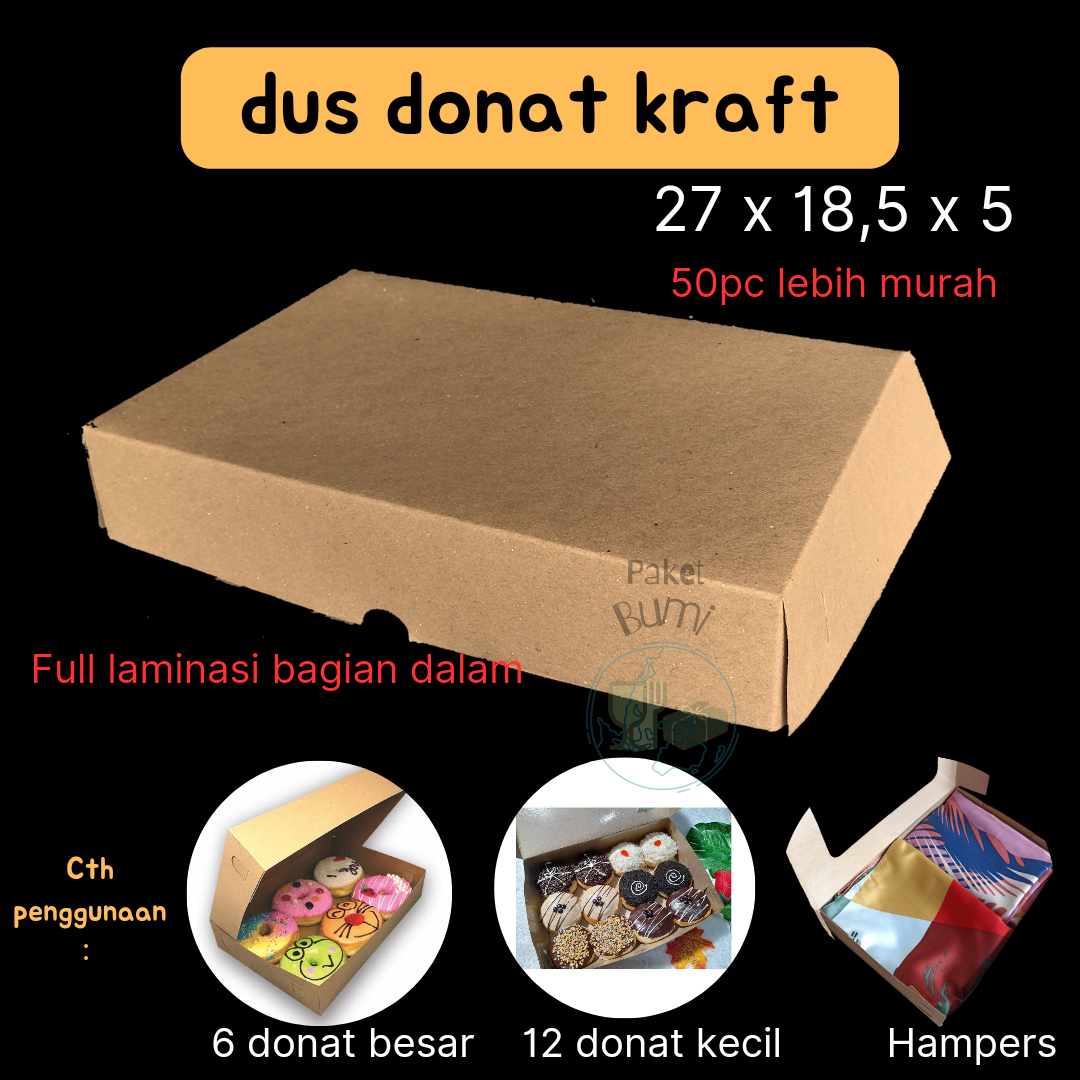 Isi 10pcs Box Donat Isi 6 Isi 12 Donut Box Dus Kraft Laminasi Box Donat Coklat Ukuran 27x18x5 4052