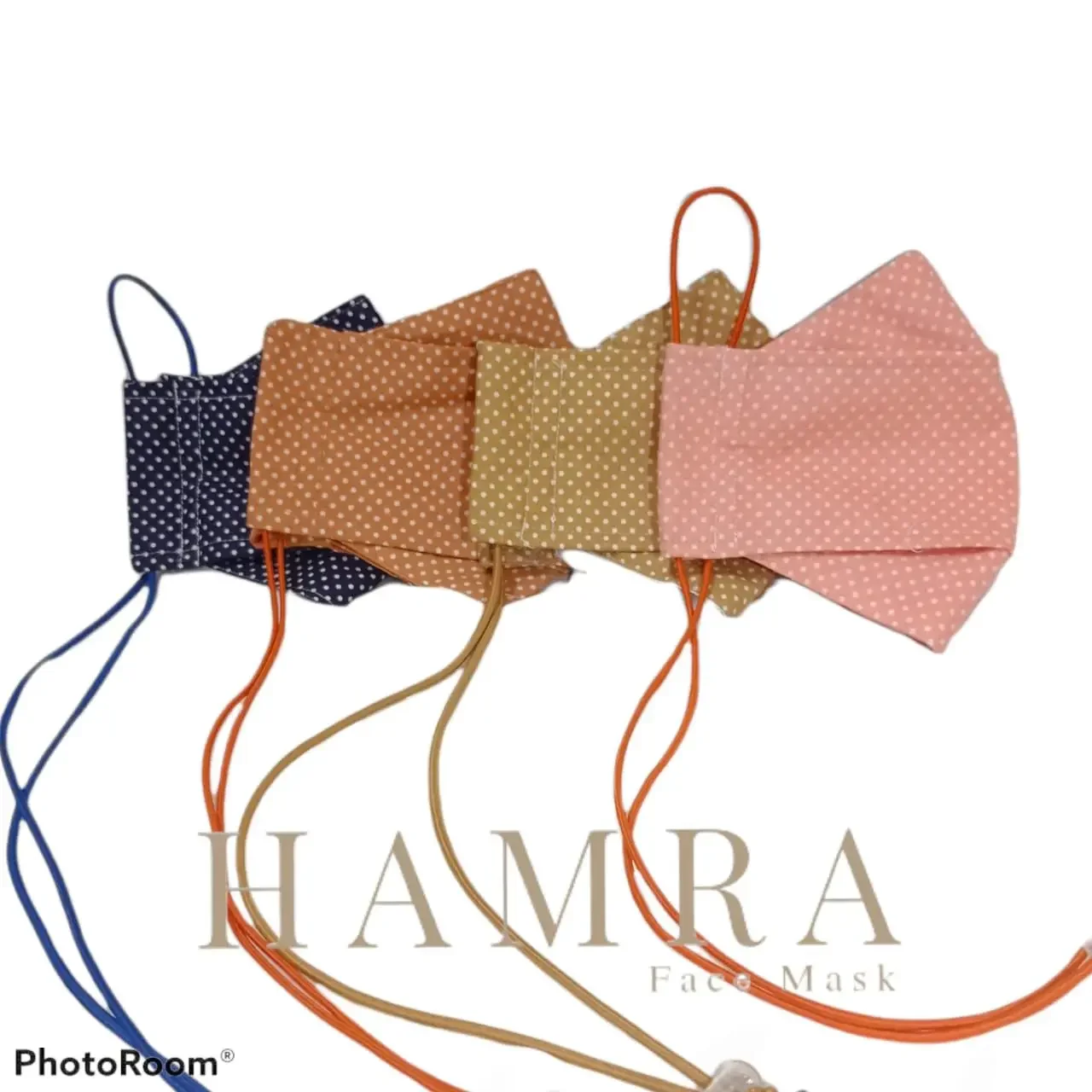 HAMRA Premium Masker Kain 3D Stopper/Earloop/Headloop/Konektor Masker Hijab 3Ply Polka
