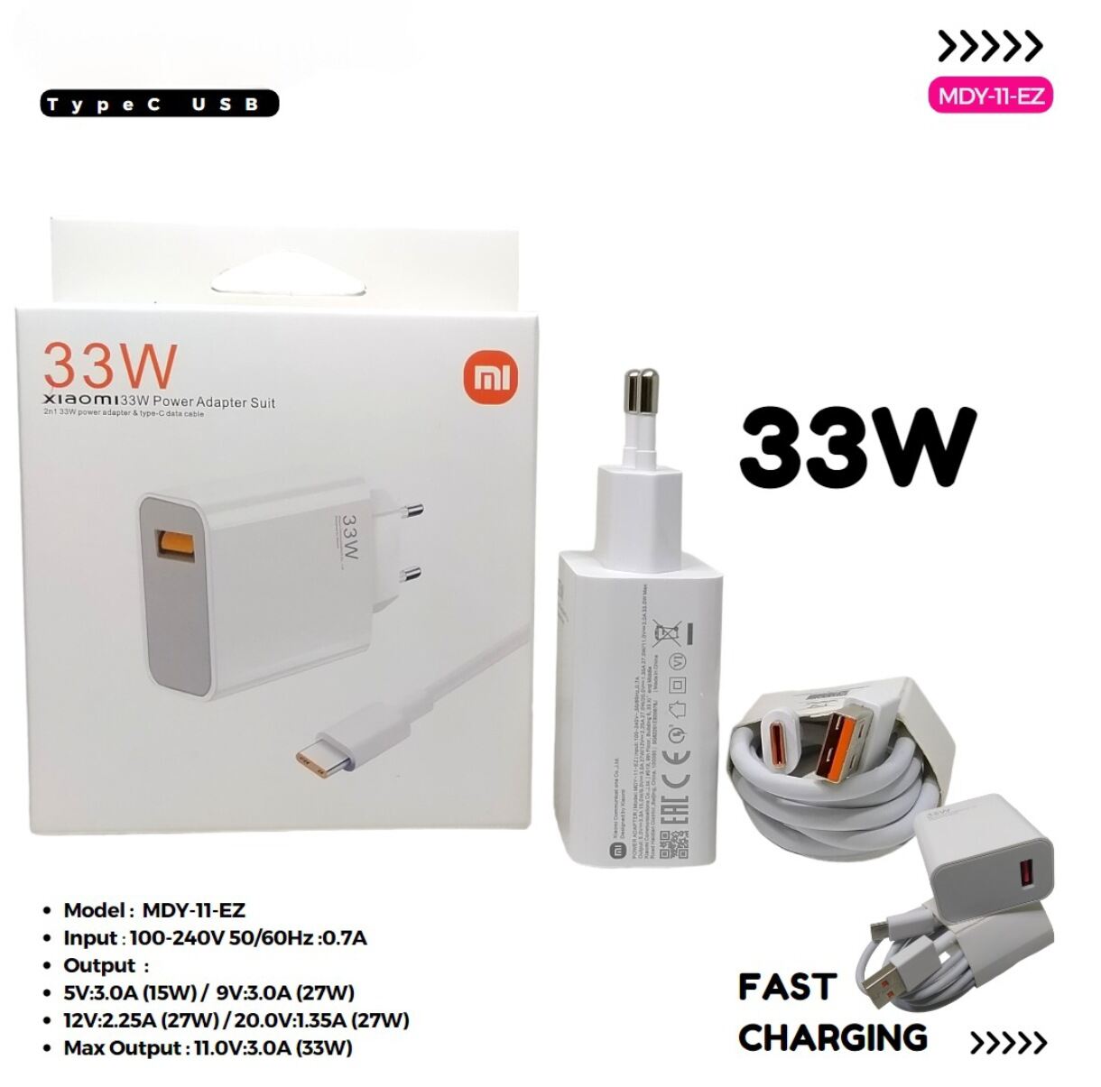 Charger Xiaomi Fast Charging 33W Original REDMI NOTE 10 10S 11