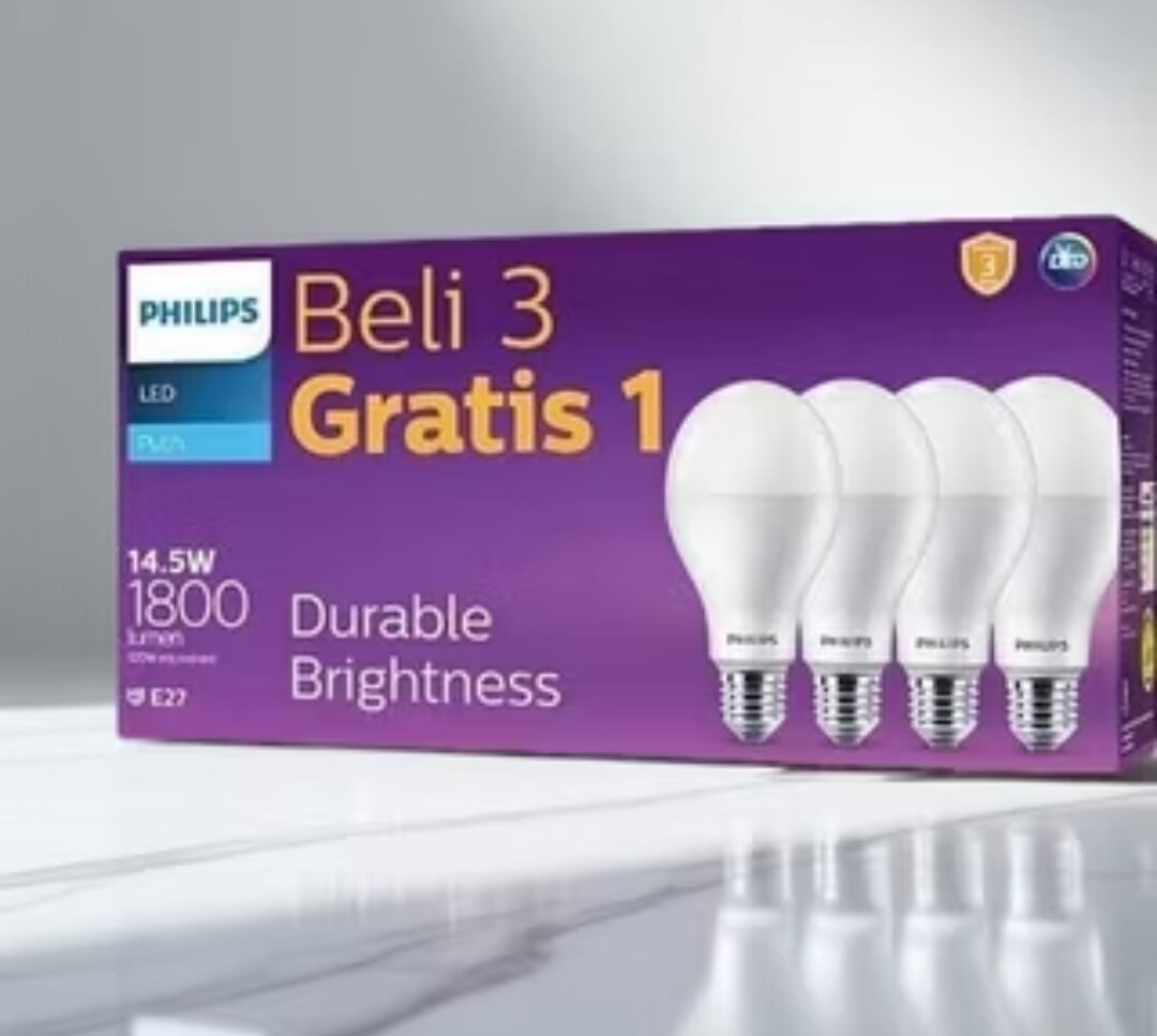 Lampu LED Philips 145W 4Pcs Multipack Lampu Led Rumah Led Bulb 145Wl Watt 6500K Putih