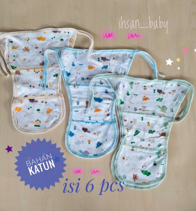 6 pcs popok bayi kain katun putih variasi jahit kumis
