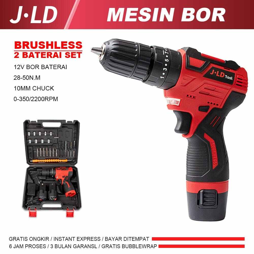 Bor Cordless Baterai JLD 12V BRUSHLESS Premium Edition 10mm Mesin Super ...