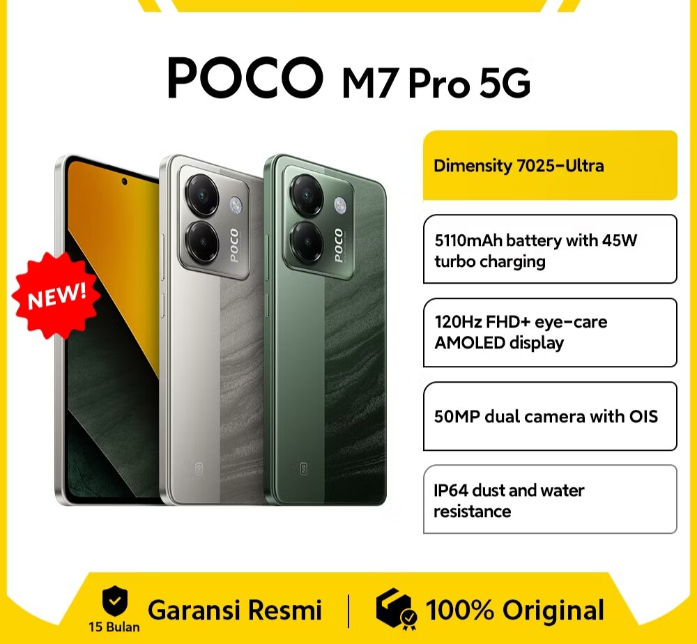 Poco M7 Pro 5g 8/256 Official Warranty Harga  2,998,000 Ringgit*Penghantaran Percuma