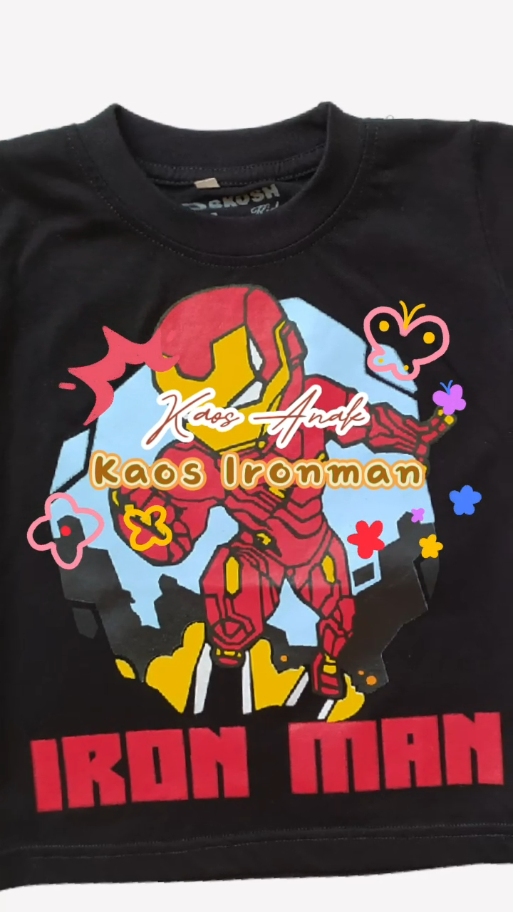 Kaos Anak Motif Superhero Ironman Bahan Katun untuk Anak Usia 1-6 Tahun dan Balita
