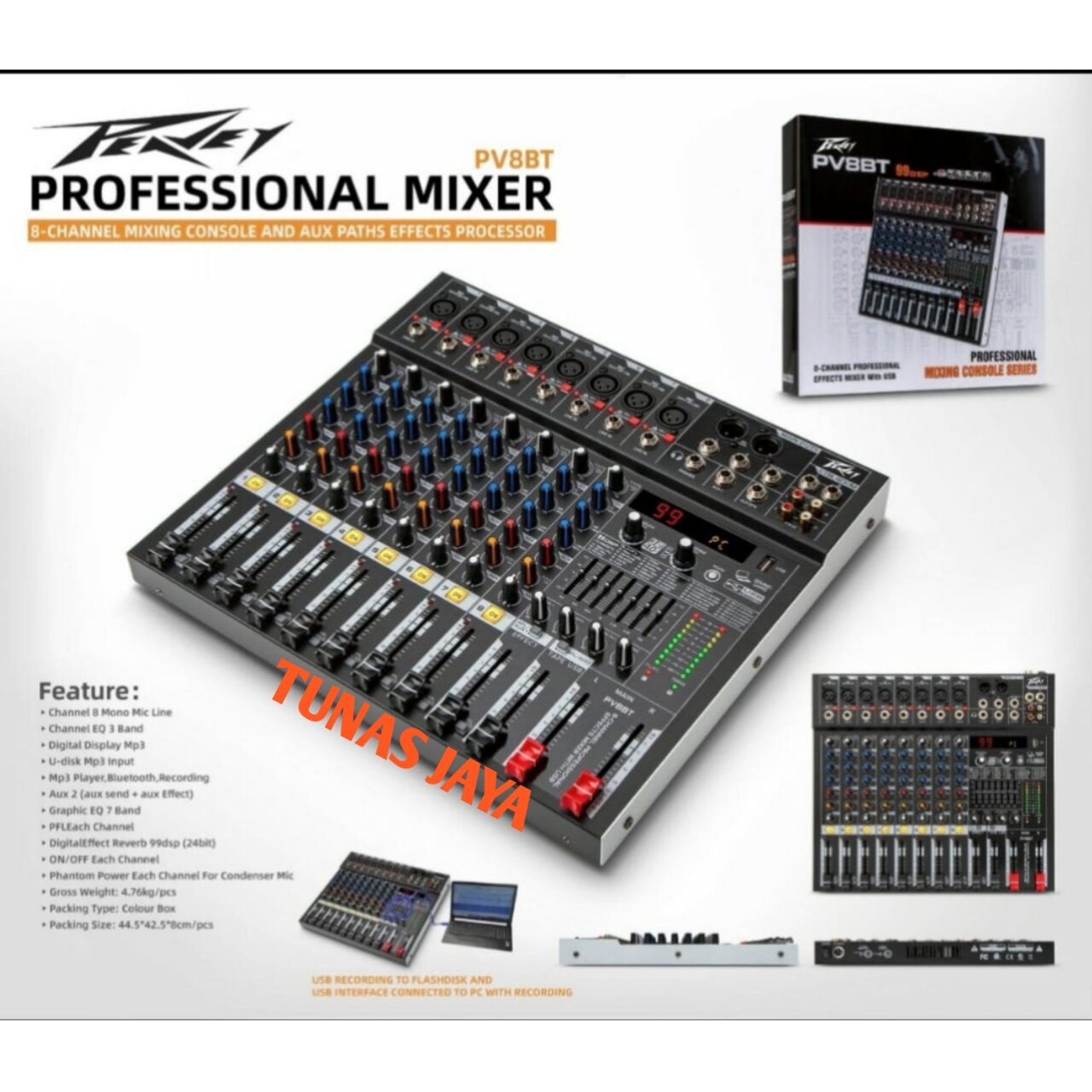 MIXER PEAVEY PV8BT MIXER 8 CHANNEL WITH SOUNDCARD MIXER PEAVEY PV8 BT
