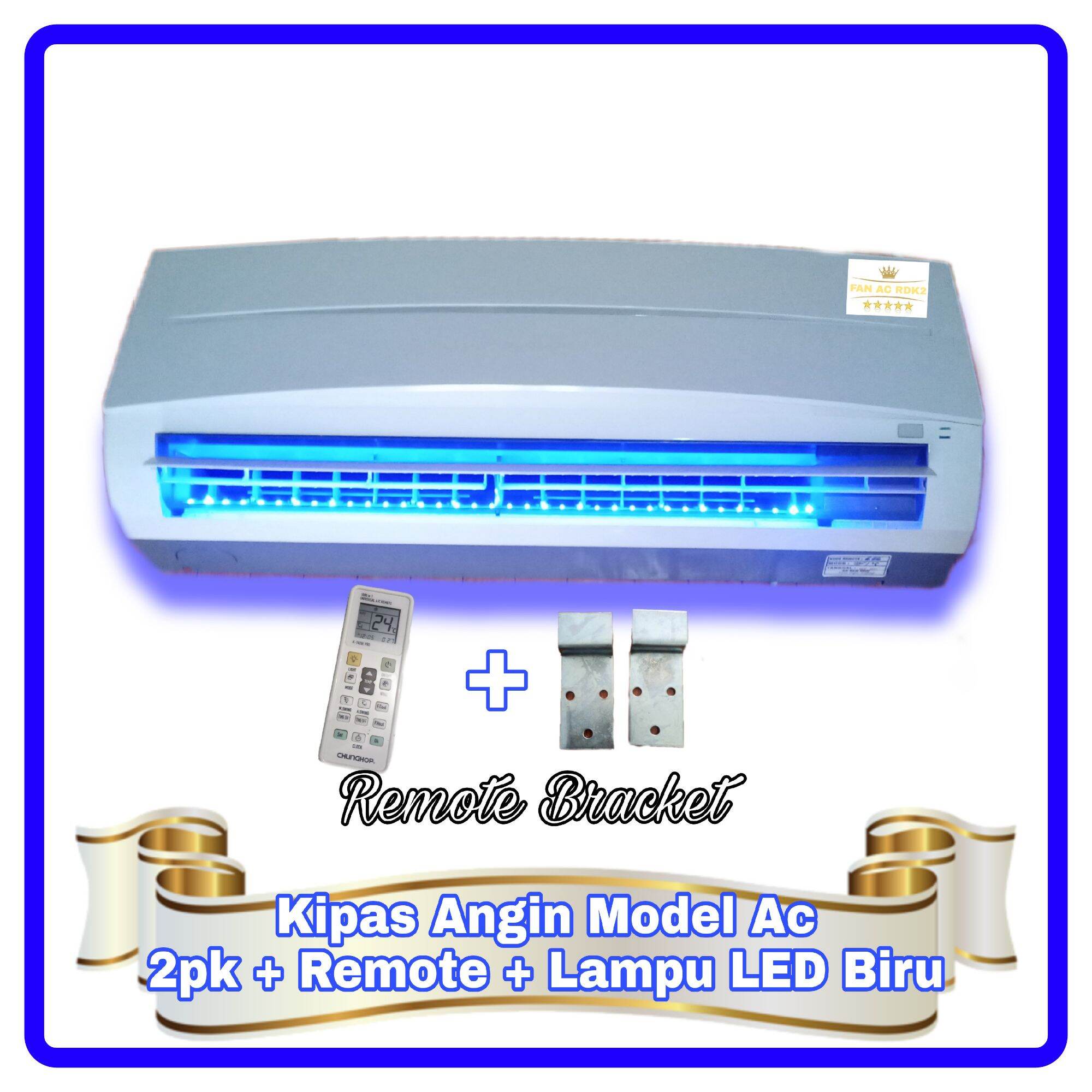 Kipas Angin Model AC + Lampu Led Biru + Pakai Remote
