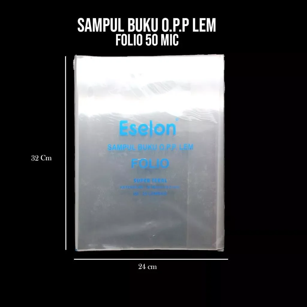 SAMPUL BUKU OPP ESELON FOLIO 50 MICRON ISI 25 PCS / SAMPUL BUKU FOLIO TEBAL ISI 25