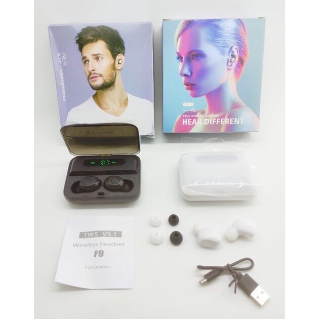 GG - earphone bluetooth TWS F9 V5.1 LED 