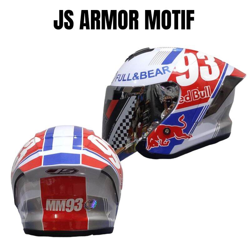 HELM JS ARMOR HALF FACE MOTIF LEOPARD hitam glossy REDBULL putih 93 SNI ...