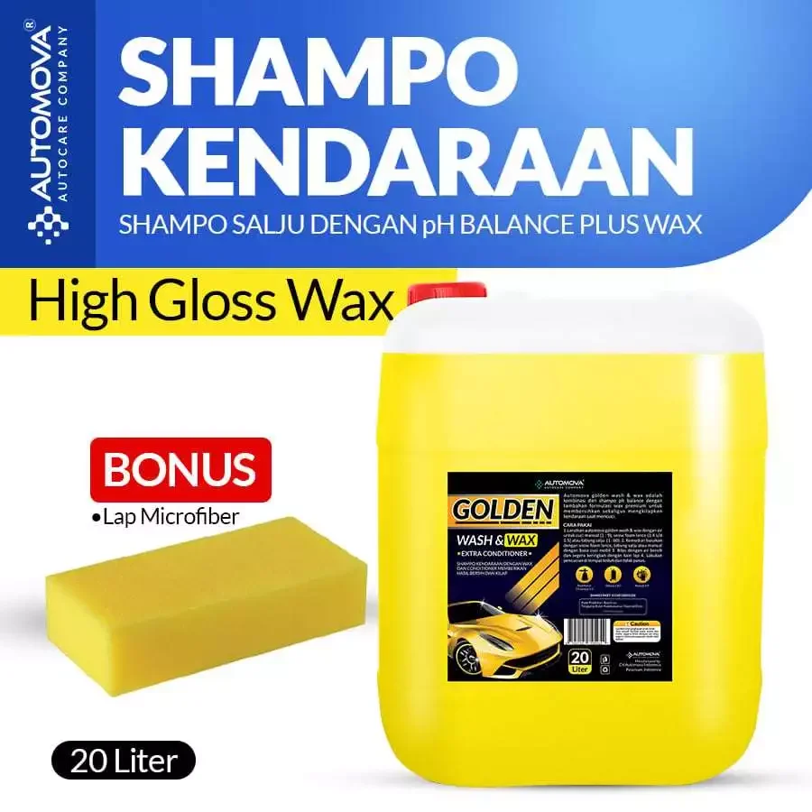 AUTOMOVA - SHAMPOO MOBIL SABUN CUCI & WAX AUTOMOVA 20LITER - AUTOMOVA GOLDEN WASH&WAX 20LITER BY AUTOMOVA - GOLDEN WASH&WAX BEST SELLER BY AUTOMOVA Harga 549,000 rupiah*Gratis Ongkir