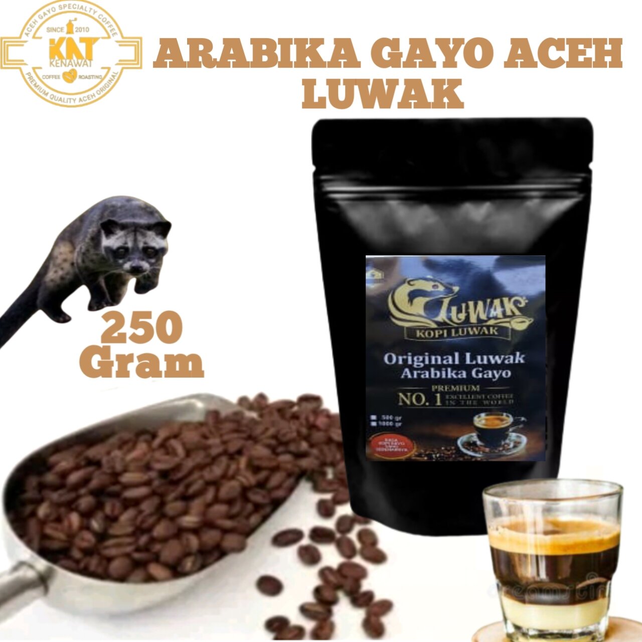 Original Aceh Black Luwak Coffee Arabika Arabica Gayo Luwak Original 250Gram Pure Fine Powder.