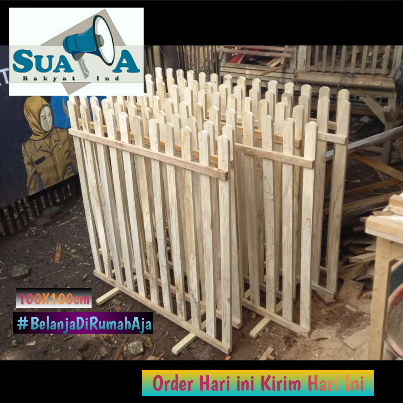 Pagar Kayu Hiasan Taman Pengahalang Tanaman Hiasan Dekorasi Cafe