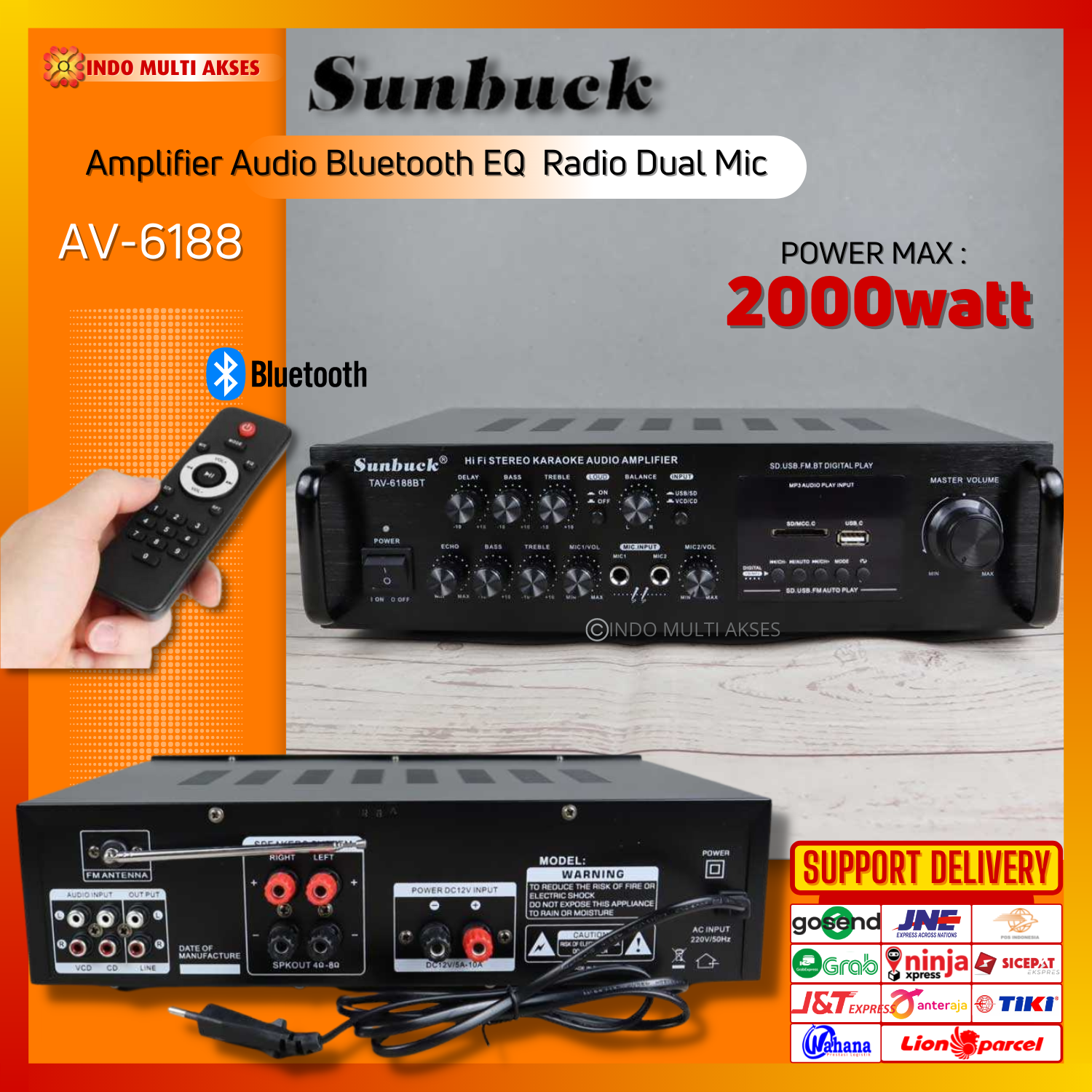 SUNBUCK original TAV-6188 with remote Bluetooth EQ audio amplifier home ...