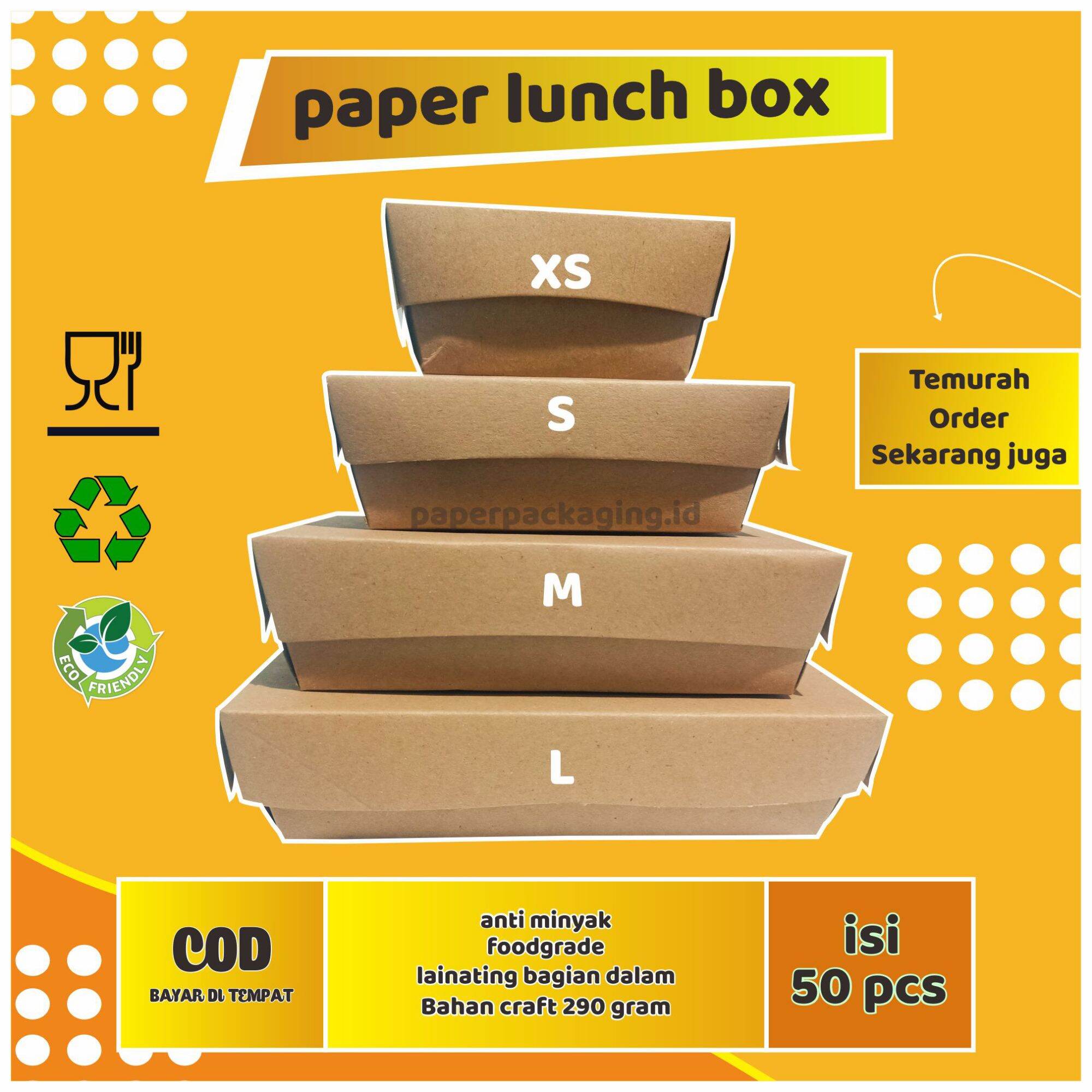 Lunch Box Paper Kraft Coklat Isi 50 Laminasi Ukuran Xs S M L 