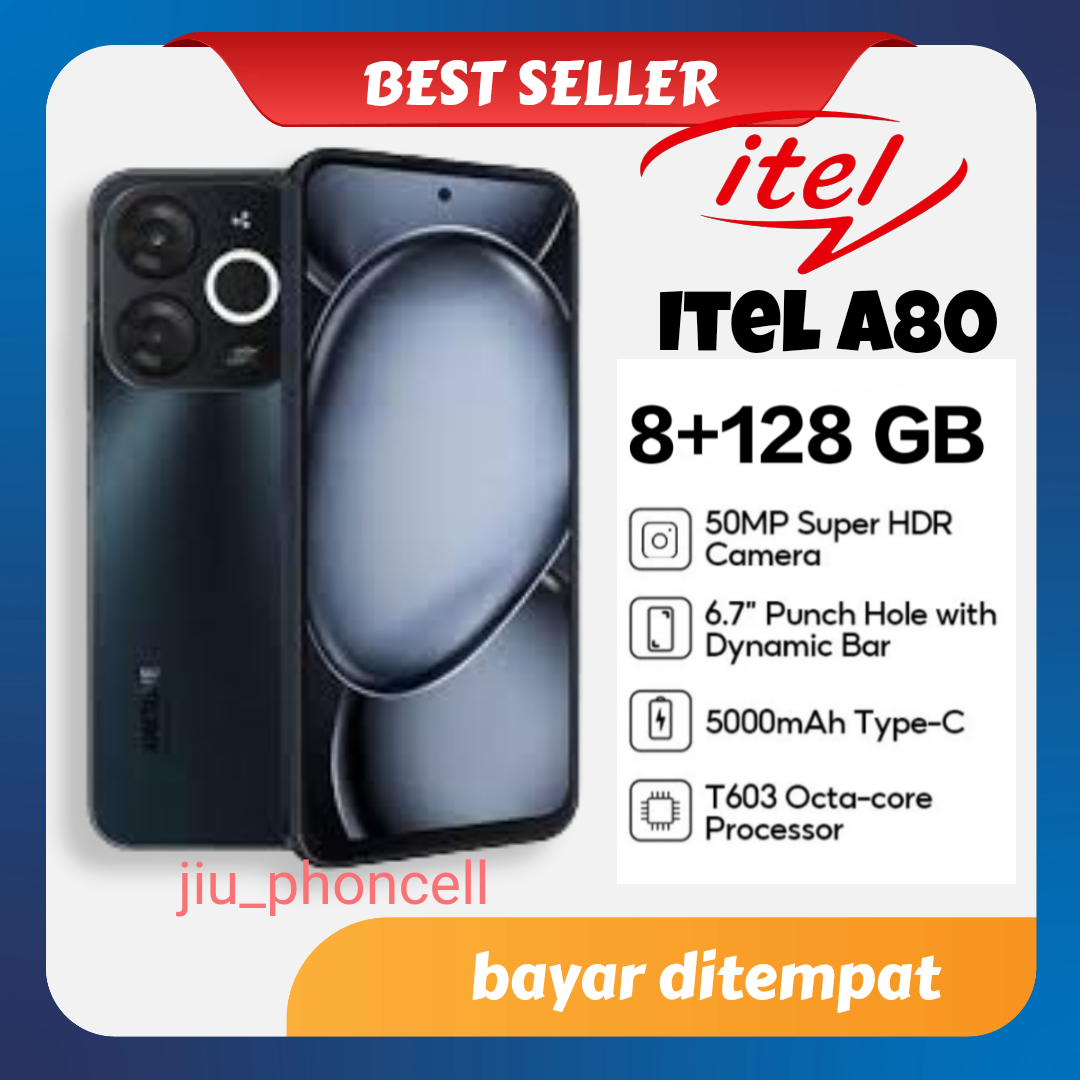 Infinix Itel A80 8+128 Gb 6.7 Inch Screen Type C Charger Official Warranty 1 Year Harga 985,000 rupiah*Gratis Ongkir