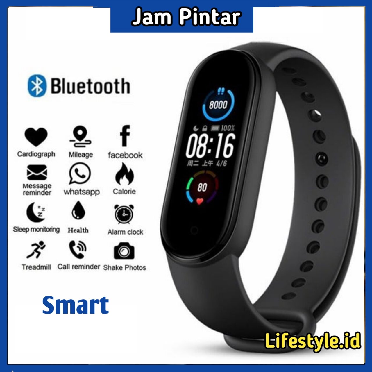 jam tangan hp model gelang pintar smartwatch tahan air healty sport monitor kesehatan Harga  75,000 rupiah*Gratis Ongkir